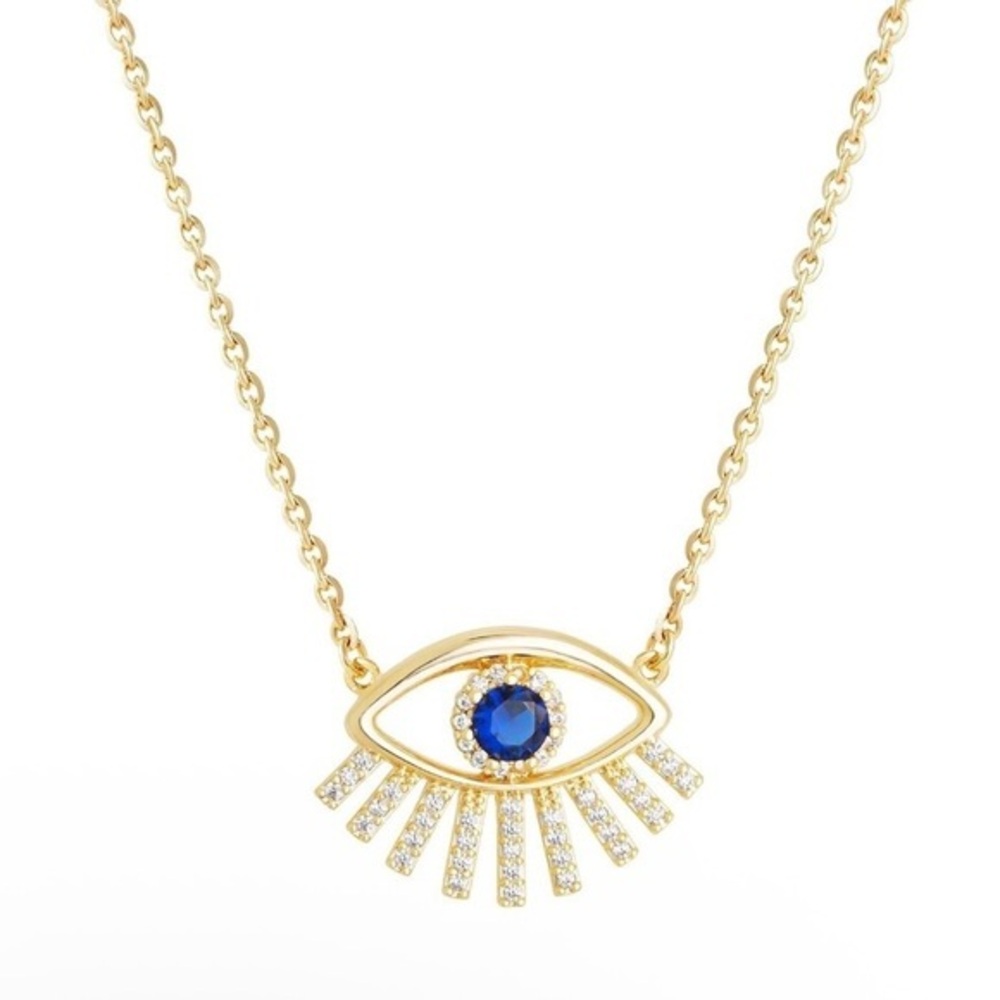 Gold Evil Eye Necklace with Blue Accent